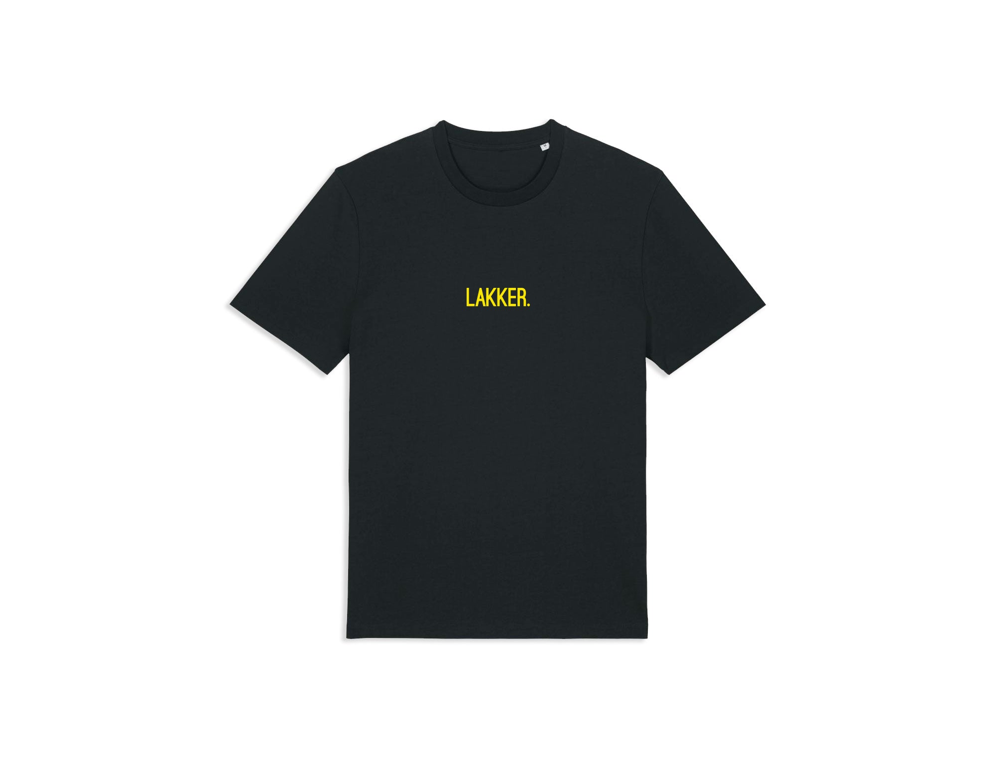 Zwarte T-shirt met gele opdruk LAKKER.