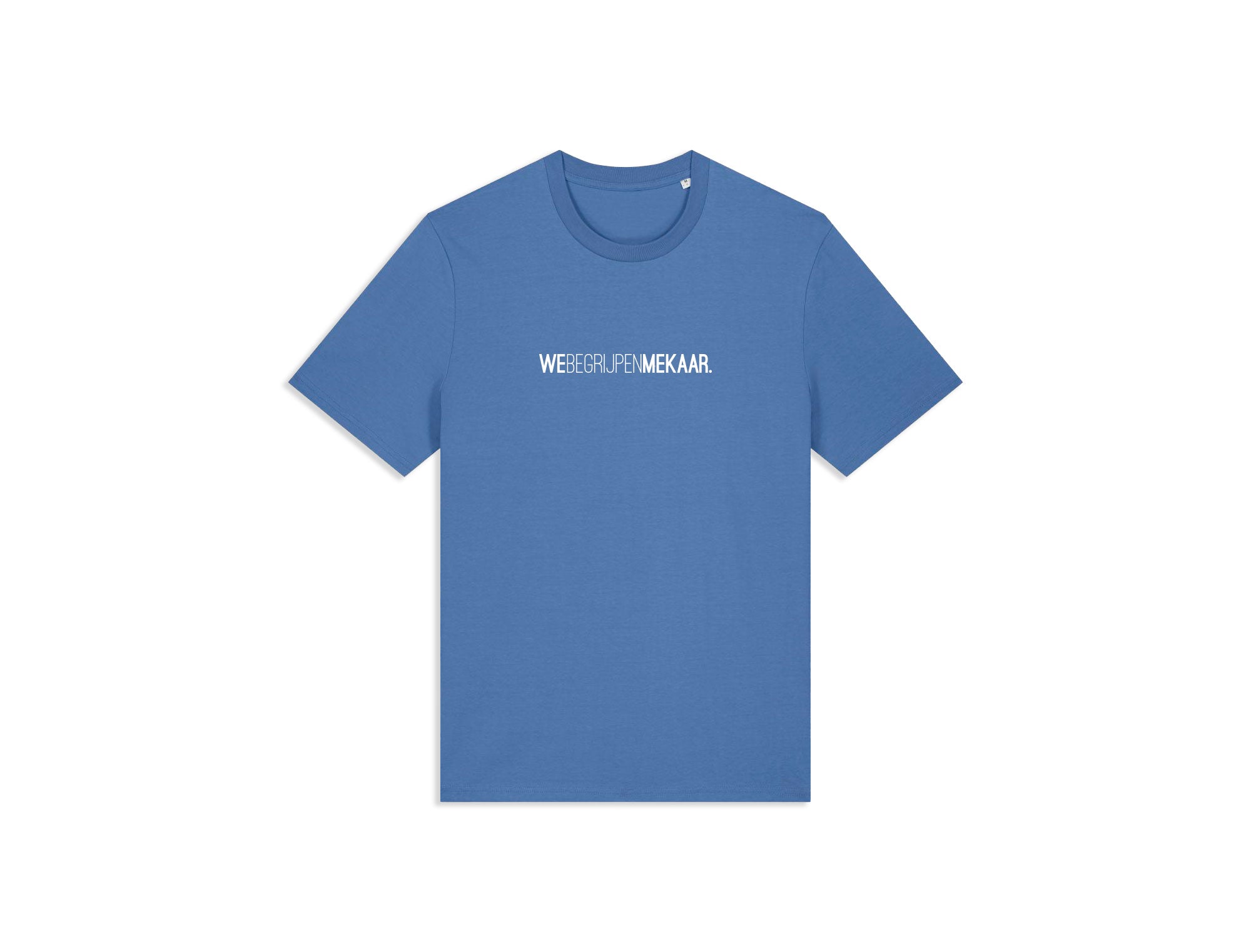 Blauwe T-shirt met opdruk WEBEGRIJPENMEKAAR.